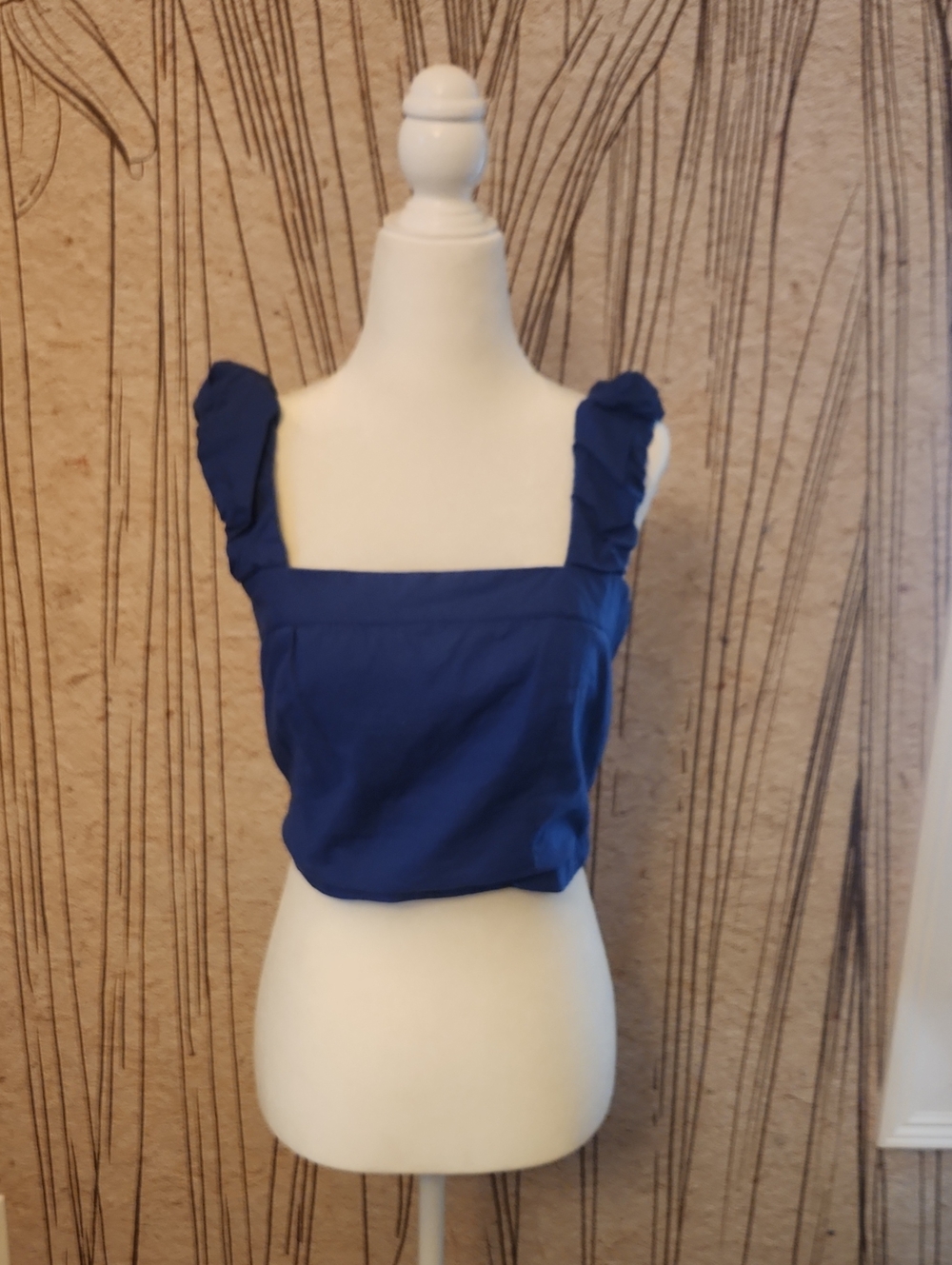 Free People Cobalt Blue Ruffle Strap Crop Top